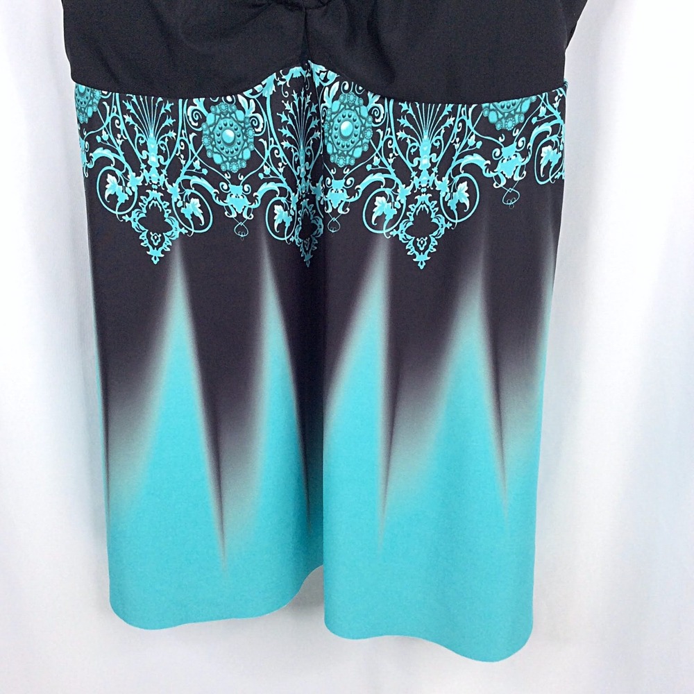 Women's 2PC Swimsuit Set Size 1XL Green Black Tankini Top Boyshorts Bottoms - Picture 8 of 15